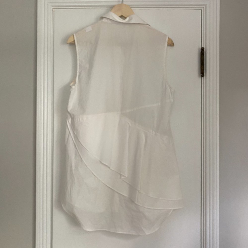 10 Crosby Derek Lam Women's Cotton Asymmetrical Layered White Sleeveless Tunic - Picture 7 of 8